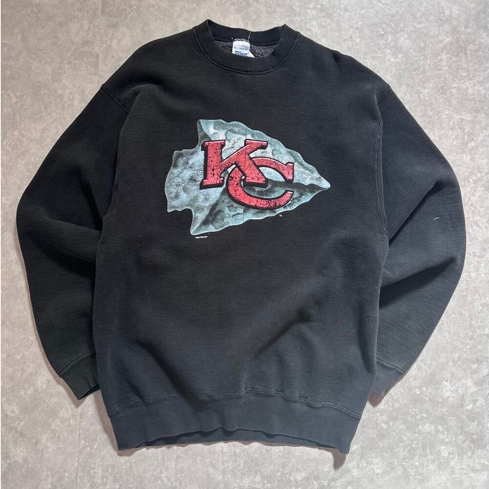 90s Vintage Kansas City Chiefs Arrowhead Black Crewneck -XL